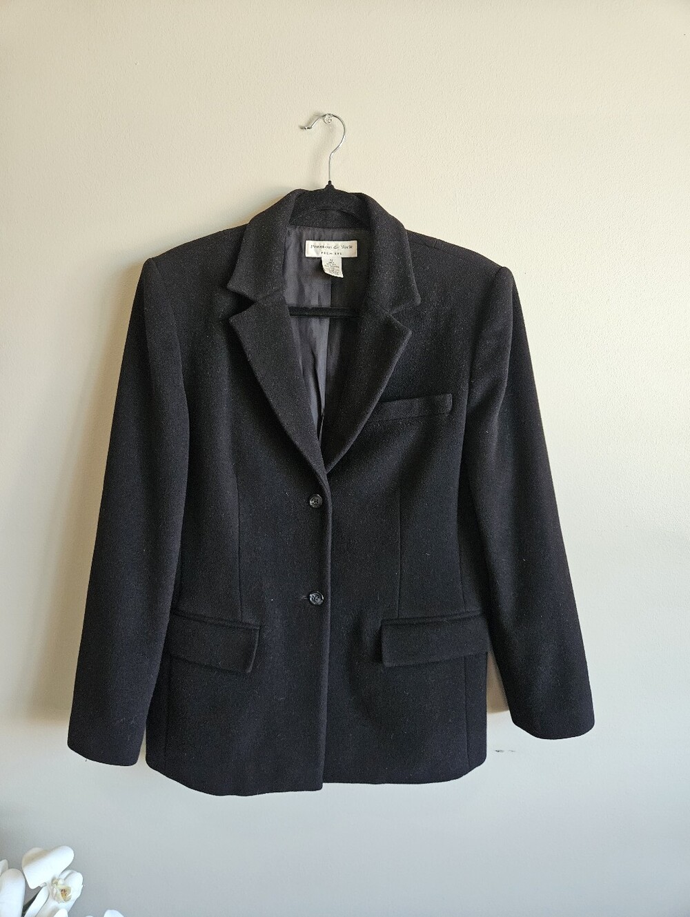 Preston & York Premiere Black Wool Cashmere Blazer Size 12 Luxury Classic